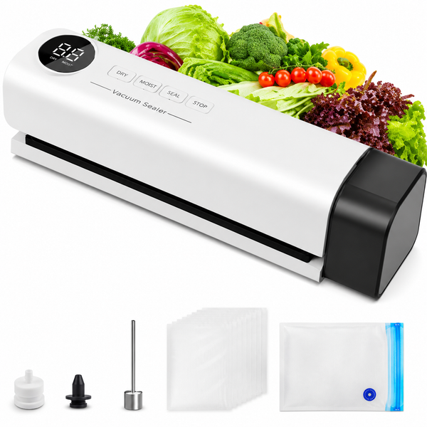 Machine sous vide sans fil 3-en-1 – 62 kPa, écran LED, 3 niveaux, aimantée, sacs & accessoires inclus