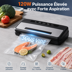 Machine sous vide 7-en-1 – 80 kPa, moteur 120 W, cutter intégré, mode bocal, 10 sacs + rouleau