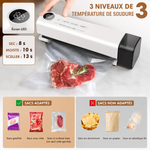 Machine sous vide sans fil 3-en-1 – 62 kPa, écran LED, 3 niveaux, aimantée, sacs & accessoires inclus