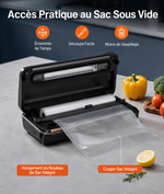 Machine sous vide 7-en-1 – 80 kPa, moteur 120 W, cutter intégré, mode bocal, 10 sacs + rouleau