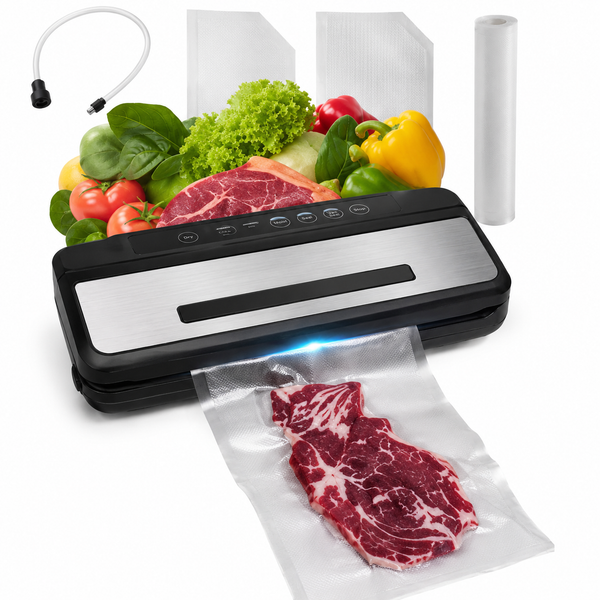 Machine sous vide 7-en-1 – 80 kPa, moteur 120 W, cutter intégré, mode bocal, 10 sacs + rouleau